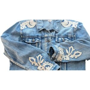 Vintage Reba Denim Jacket Fringe Lace Embellished Western Boho Festival Women L